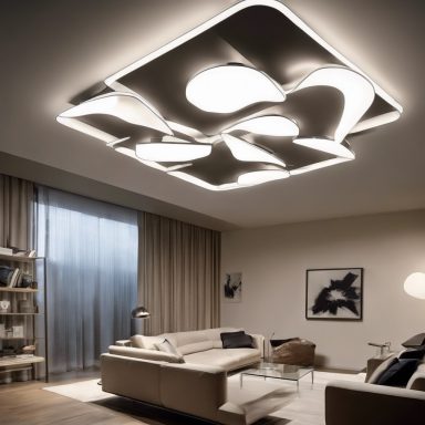 Modern OLED ceiling light with artistic flowy shapes, enhanced by ALD coatings.